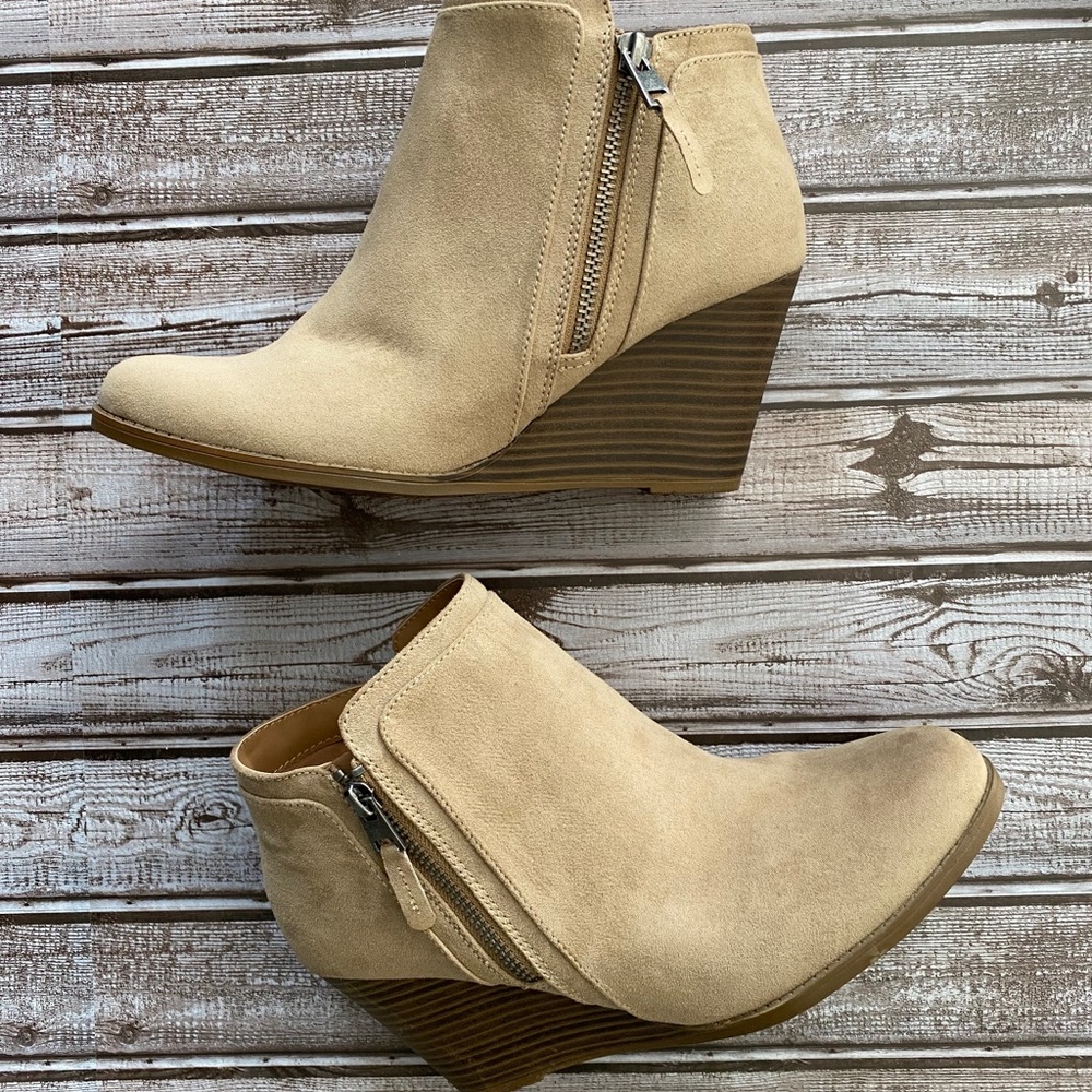 Time and Tru Wedge Booties (Beige) - Size 10